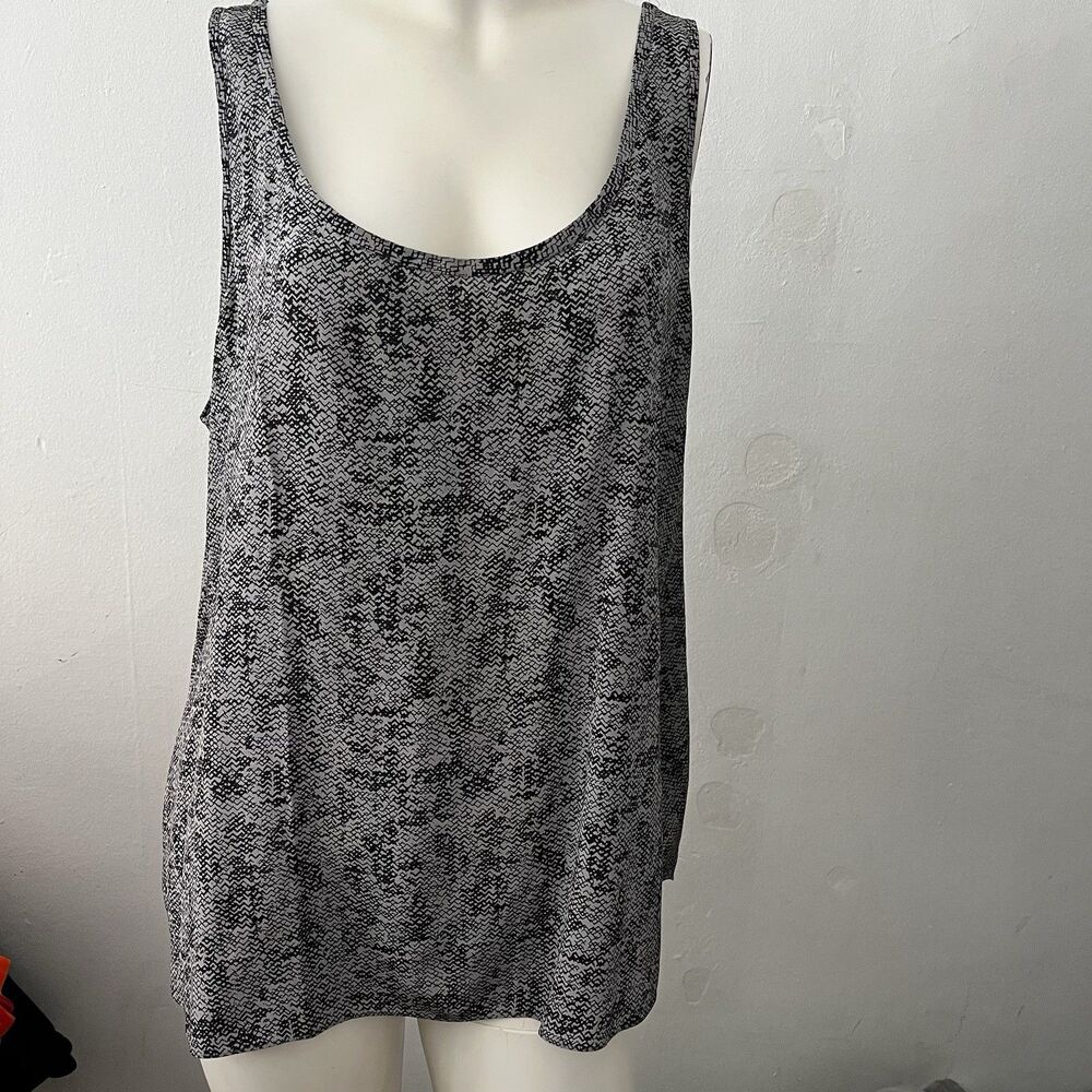 Eileen Fisher Silk Tank Sz Xl Gray Artsy Summer Flowy Relaxed Casual Beach Spot